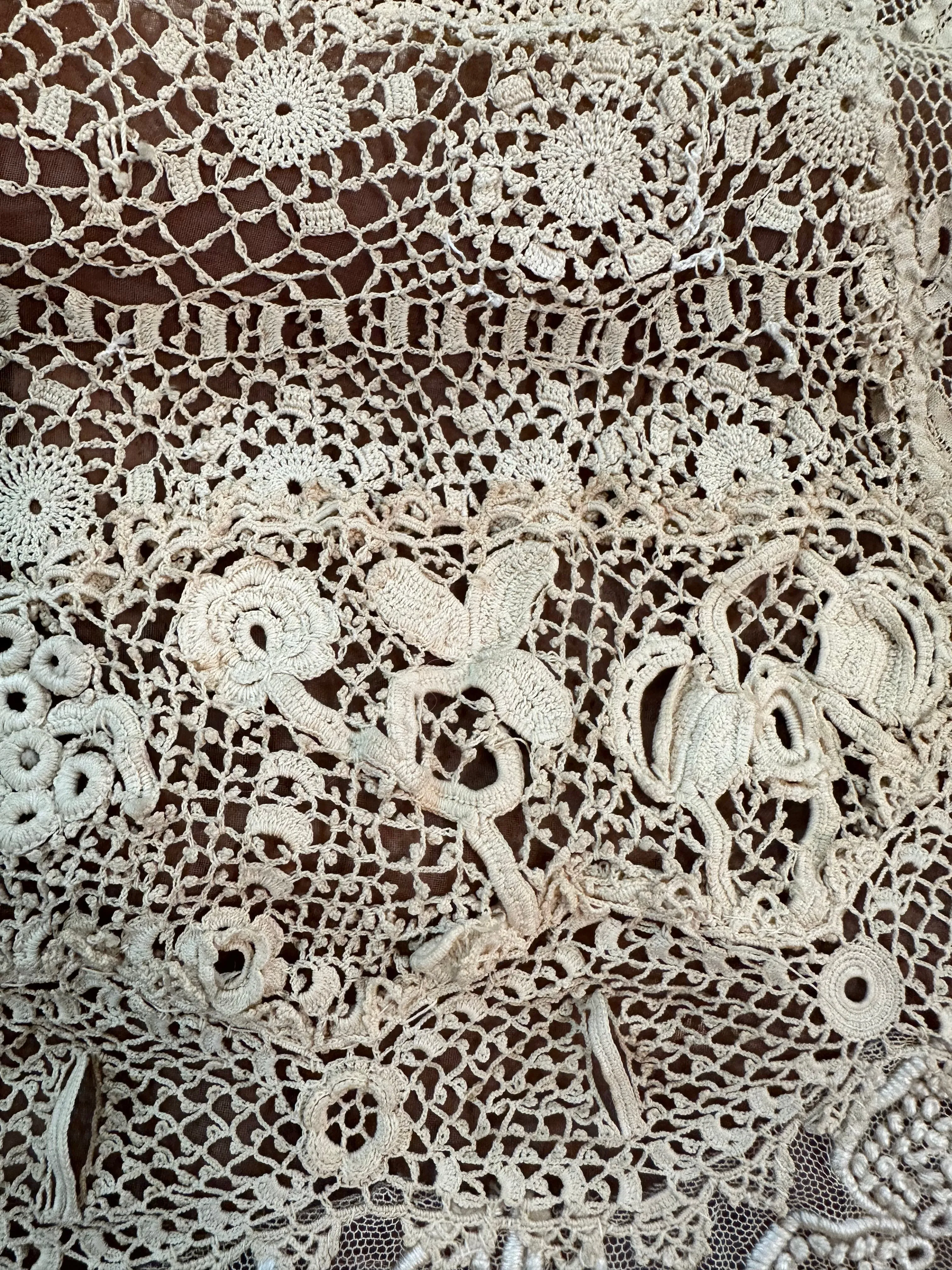 1920s Ecru Irish Crochet and Hand Embroidered Dress