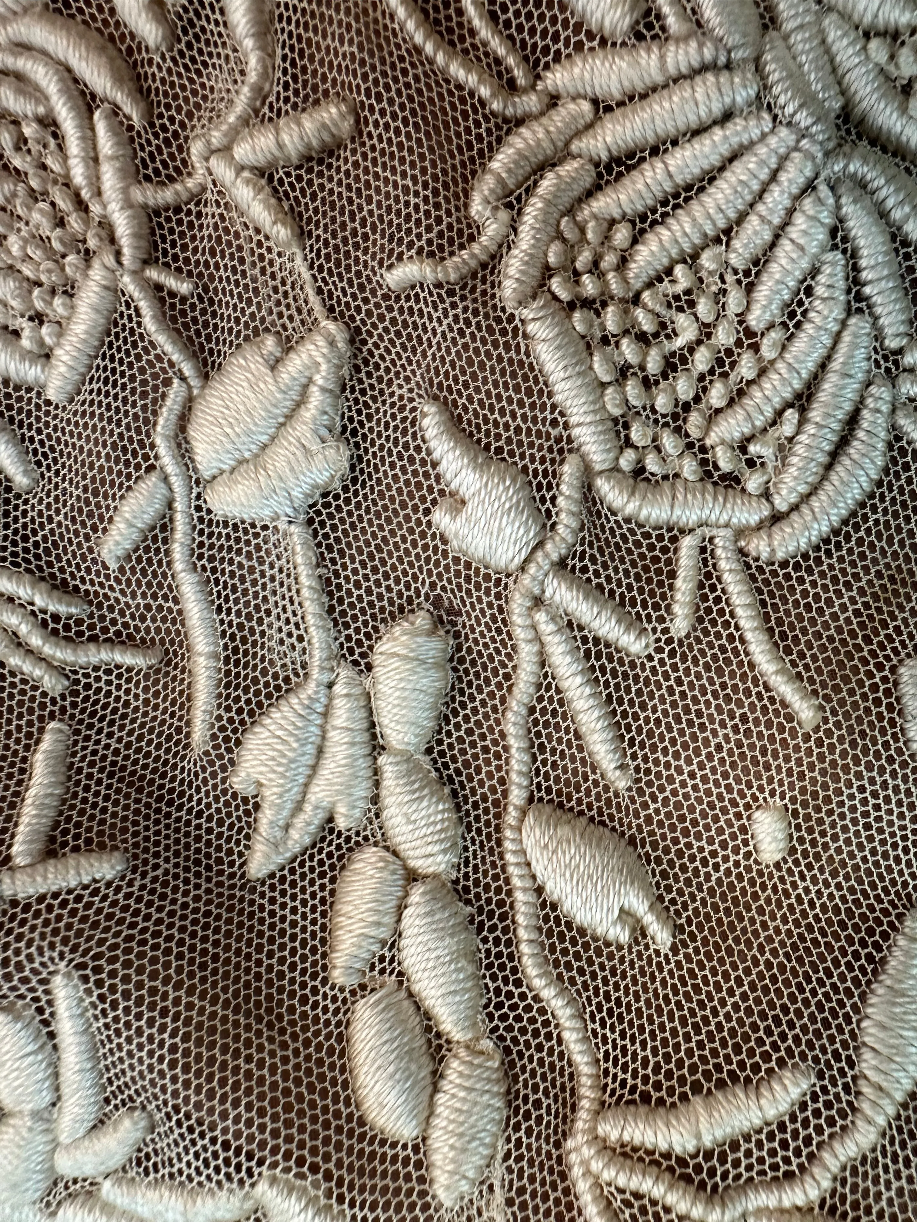 1920s Ecru Irish Crochet and Hand Embroidered Dress