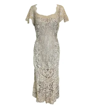 1920s Ecru Irish Crochet and Hand Embroidered Dress