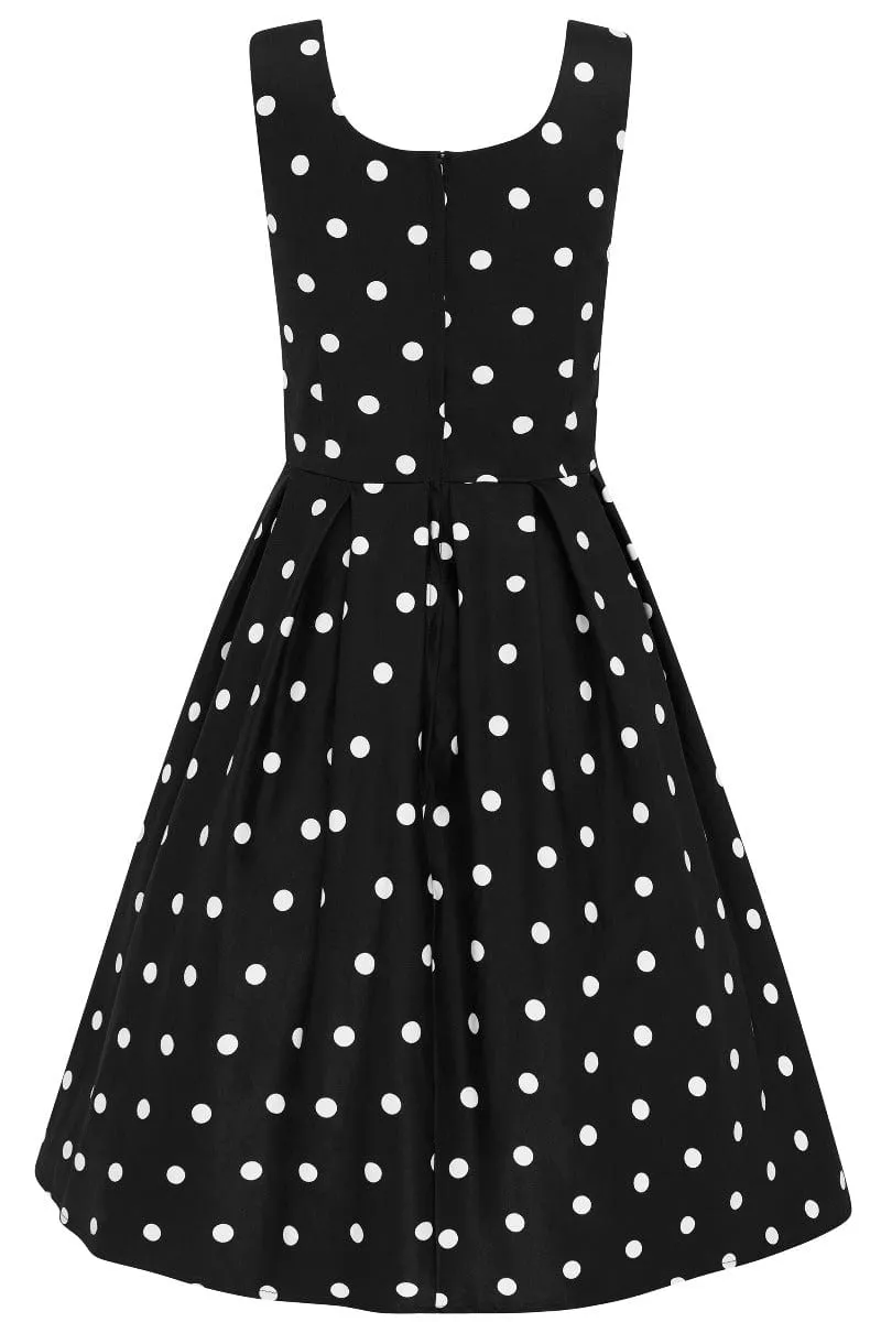 Amanda Scoop Neck 1.7cm Polka Dot Swing Dress in Black & White