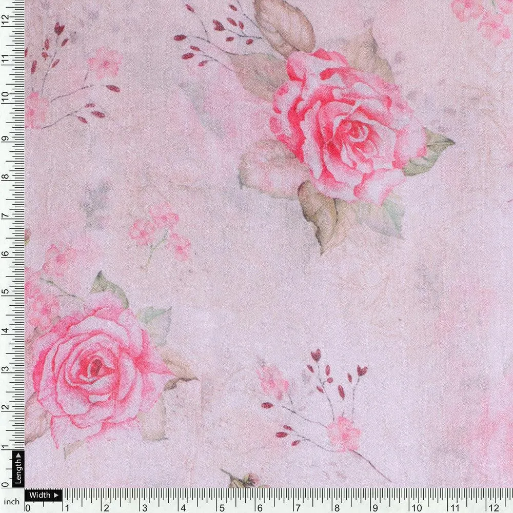 Beautiful Floating Pink Rose Digital Printed Fabric
