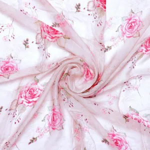 Beautiful Floating Pink Rose Digital Printed Fabric