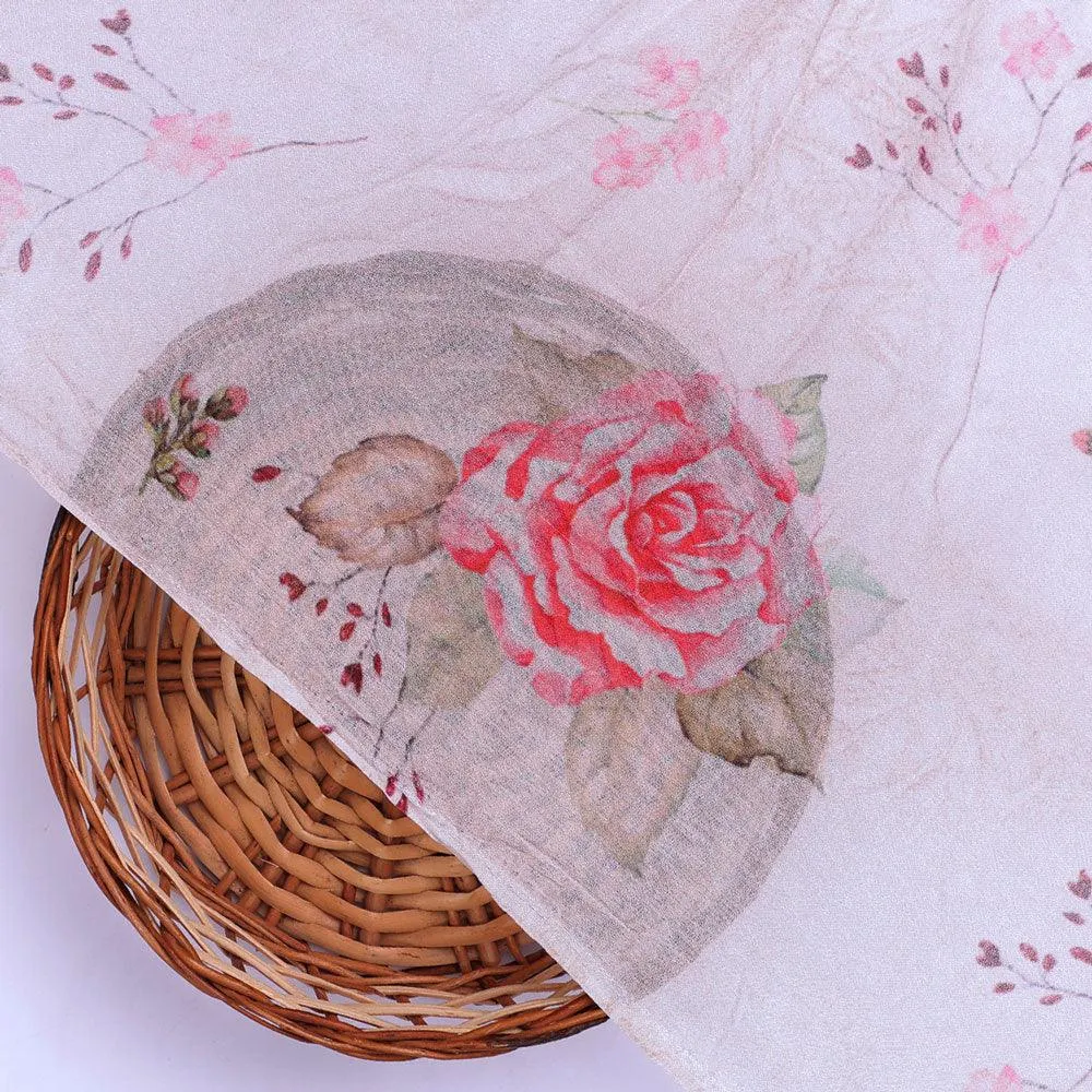 Beautiful Floating Pink Rose Digital Printed Fabric