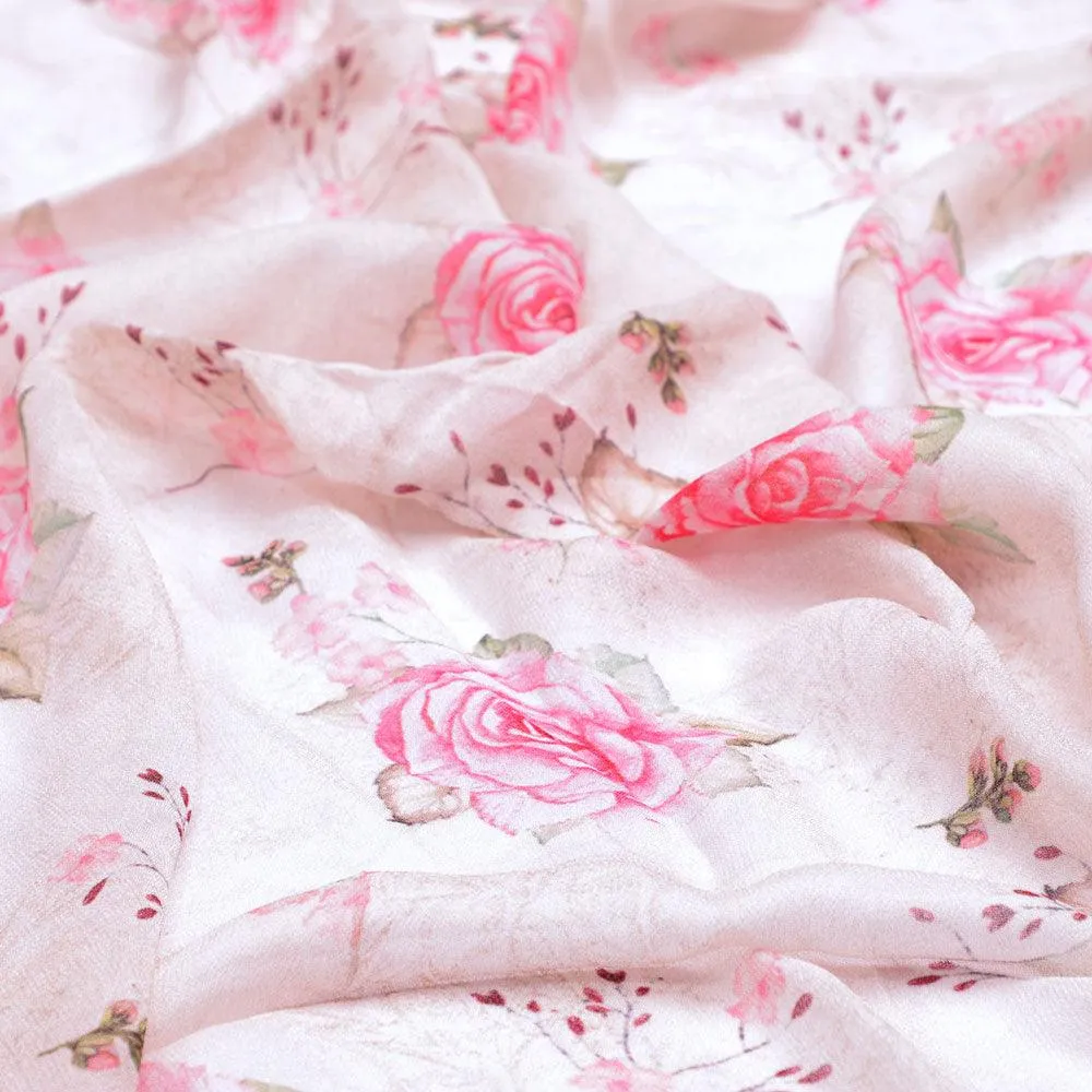 Beautiful Floating Pink Rose Digital Printed Fabric