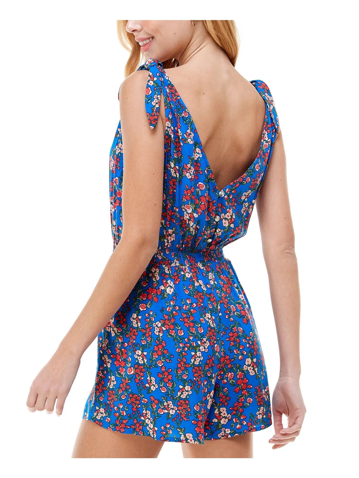 BEBOP Womens Gathered Floral Sleeveless V Neck Empire Waist Romper