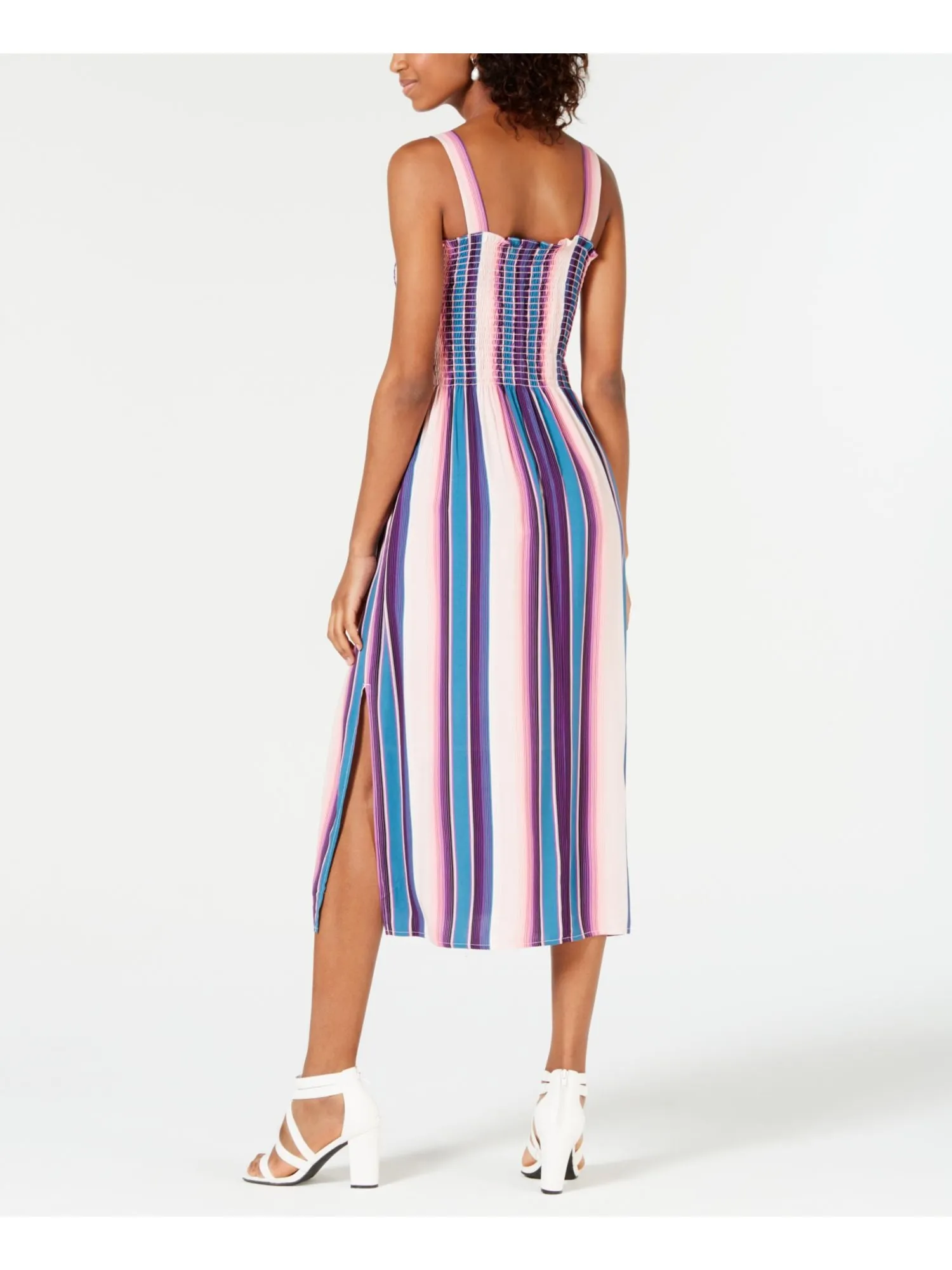BEBOP Womens Slitted Striped Sleeveless Square Neck Midi Dress