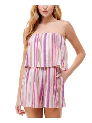BEBOP Womens Stretch Pocketed Color Block Sleeveless Strapless Straight leg Romper