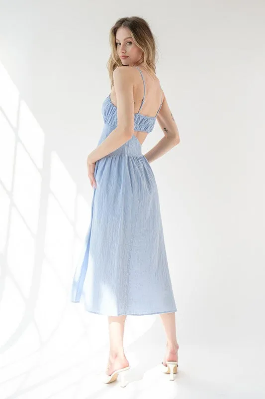 Blue Strap Waist Cut-out Maxi Dress