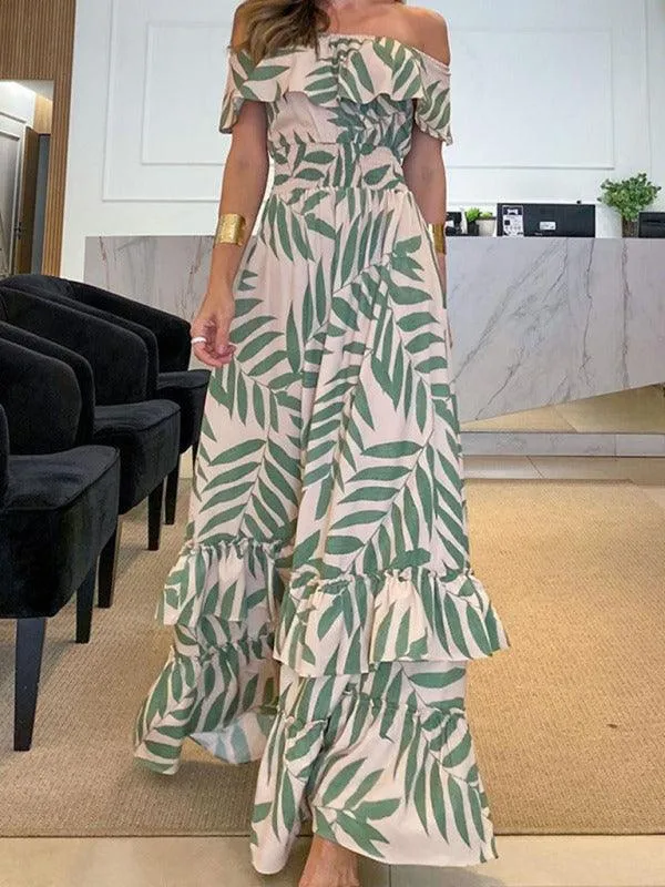 Bohemian Leaf Print Asymmetrical Summer Dress for Women