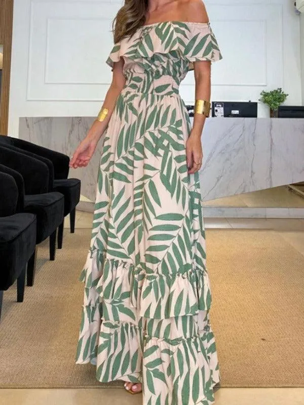 Bohemian Leaf Print Asymmetrical Summer Dress for Women
