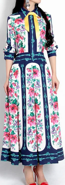 Bow-Tie & Floral Printed Midi Dress