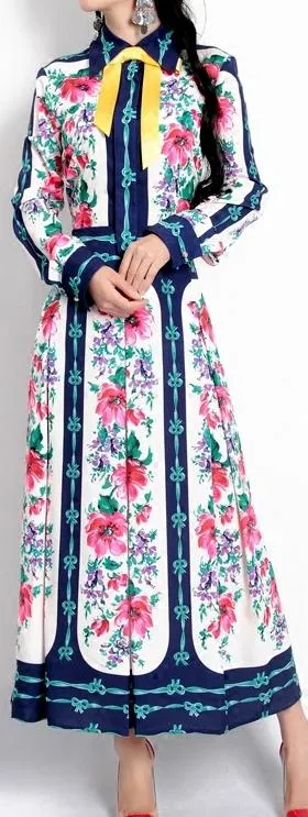 Bow-Tie & Floral Printed Midi Dress