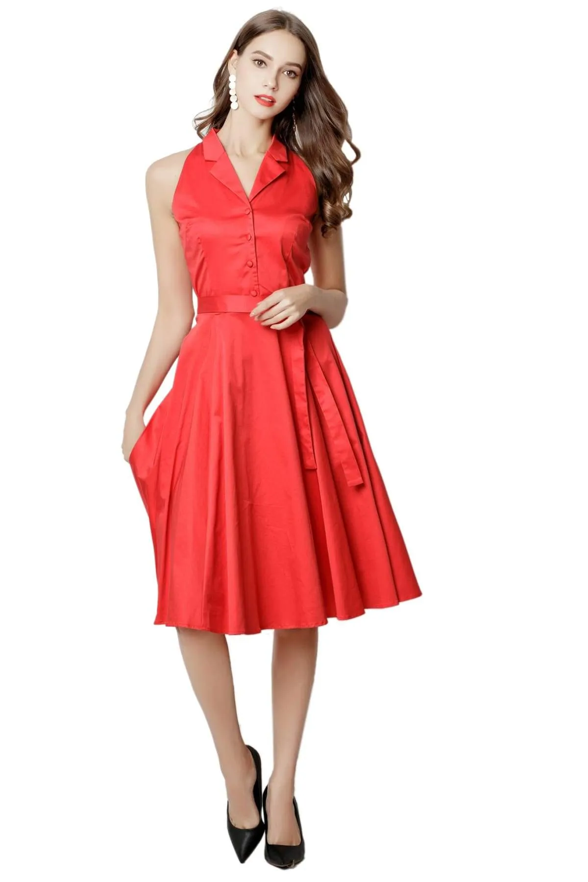 Bright Red Halter Top Vintage Dress