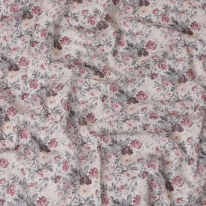 Charming Ivory Floral blended Cotton Lawn Fabric with Embroidery - 110 cm Wide - D19589