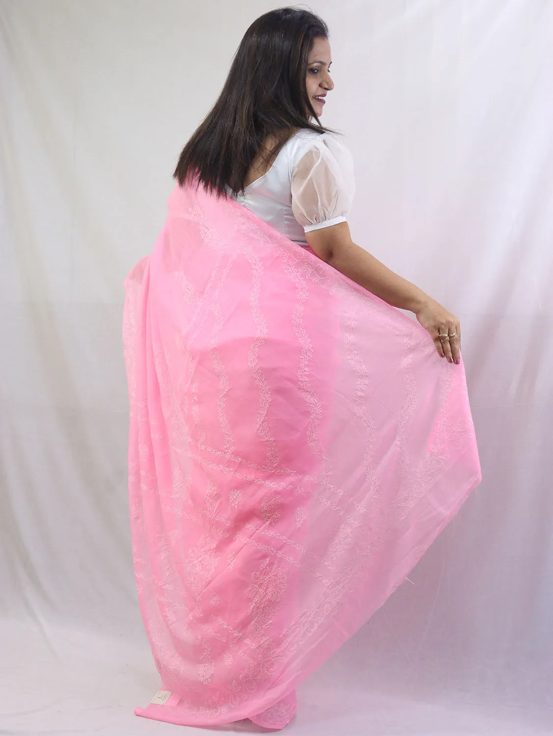 Charming Pink Chikankari Saree with Intricate Embroidery - Pure Cotton