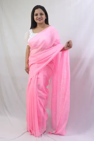 Charming Pink Chikankari Saree with Intricate Embroidery - Pure Cotton