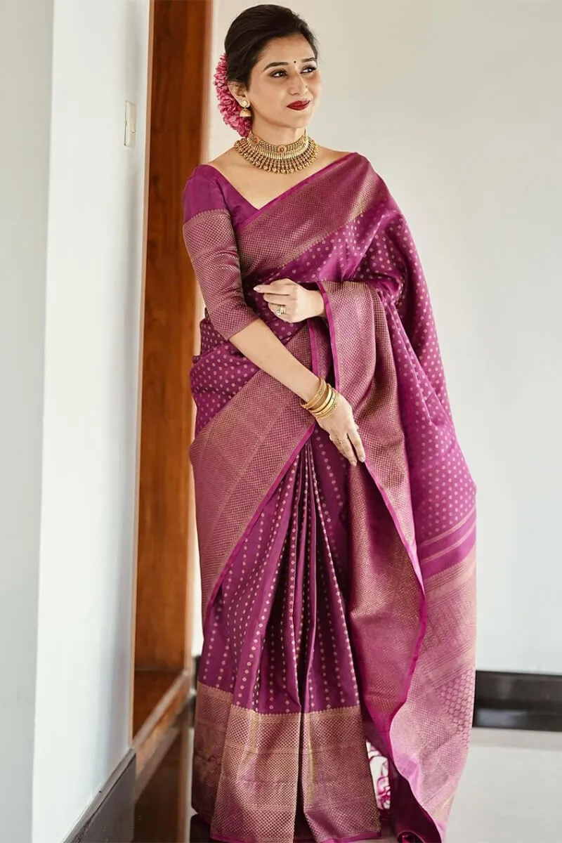 Charming Purple Soft Silk Saree With Most Stunning Blouse Piece