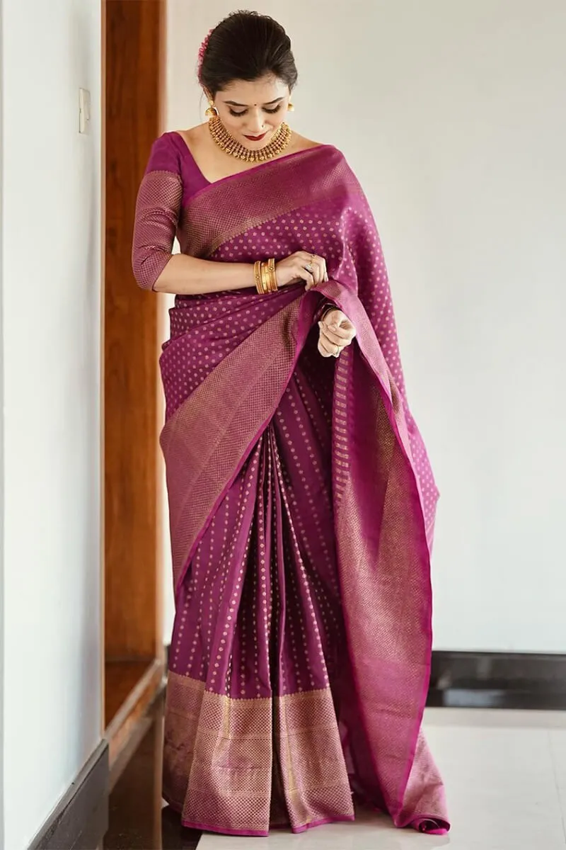 Charming Purple Soft Silk Saree With Most Stunning Blouse Piece