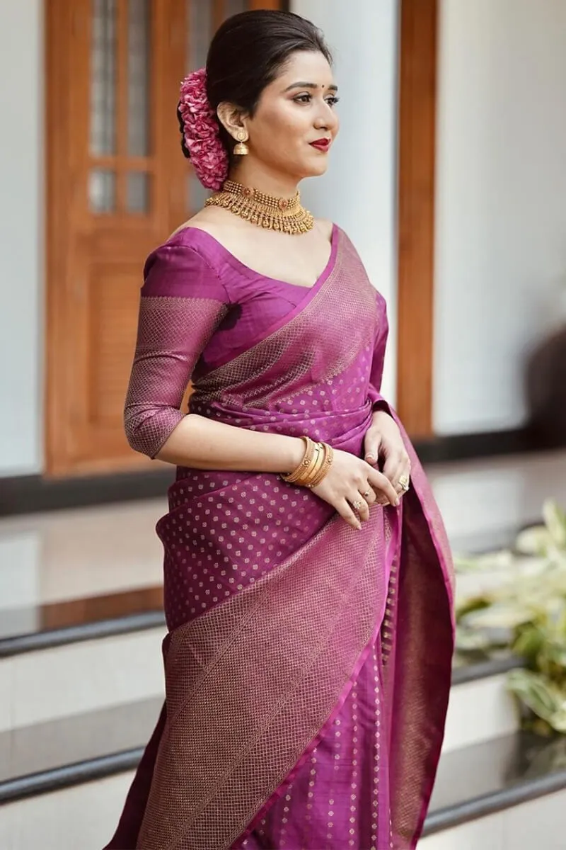 Charming Purple Soft Silk Saree With Most Stunning Blouse Piece
