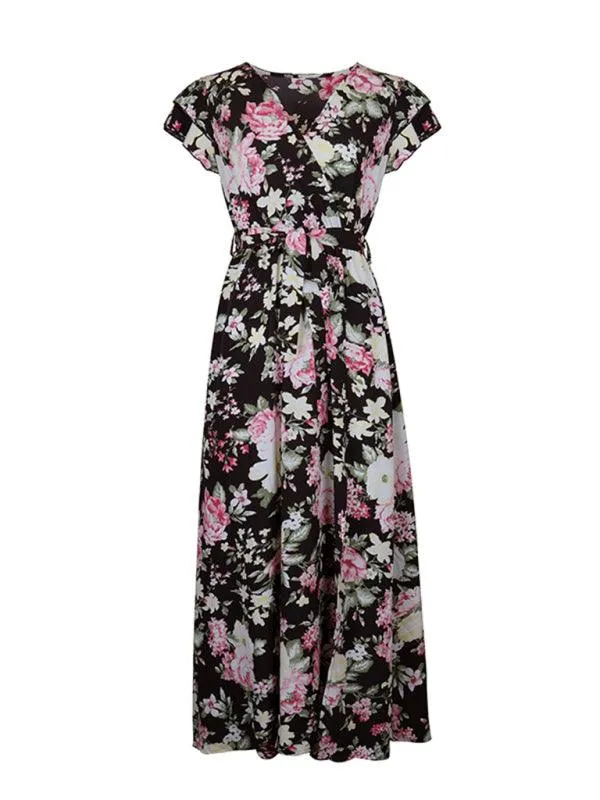 Chic Floral Midi Dress with European Flair for Summer - Women's Stylish Attire