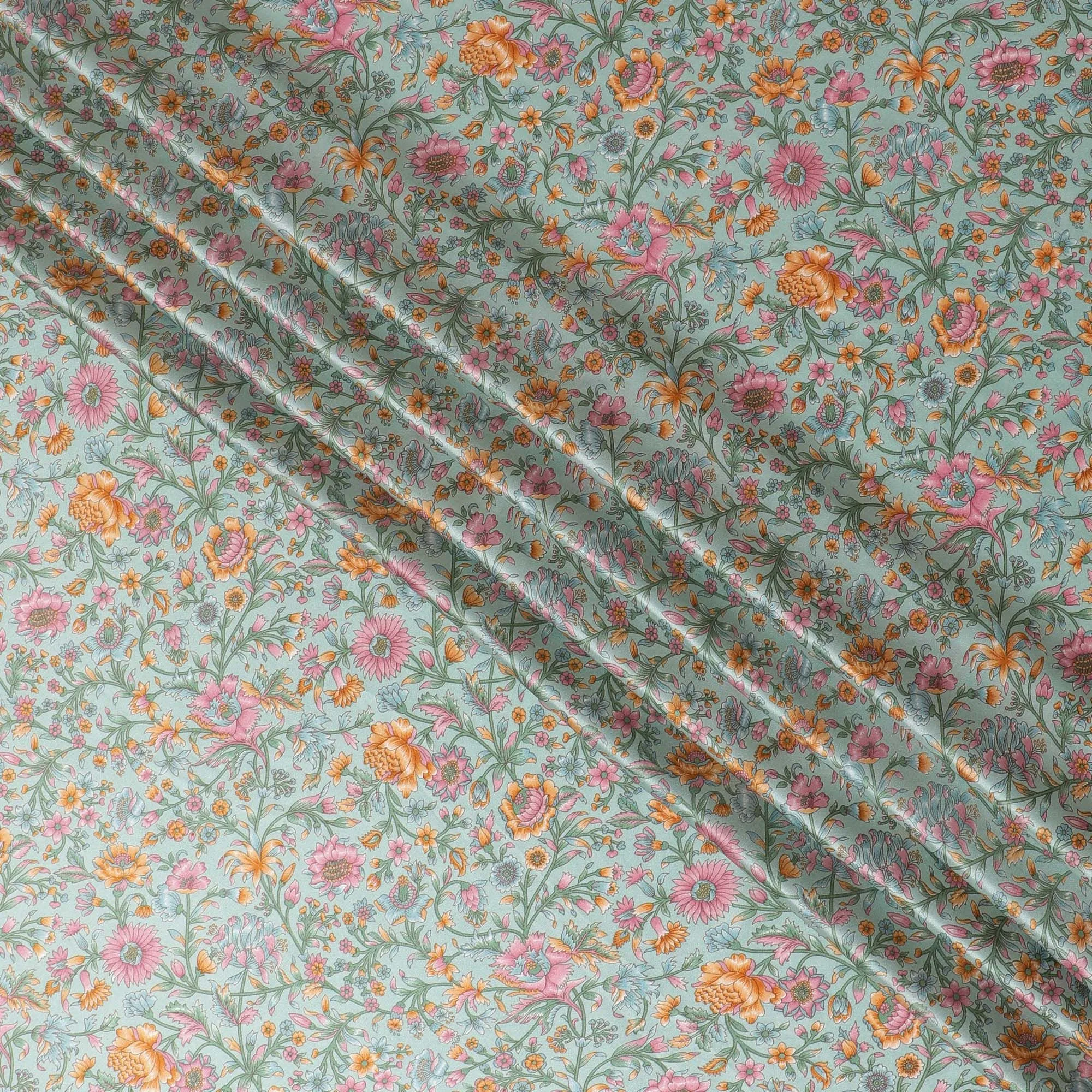 Classic Garden Floral Silk Satin Fabric - 110cm Wide - D18283