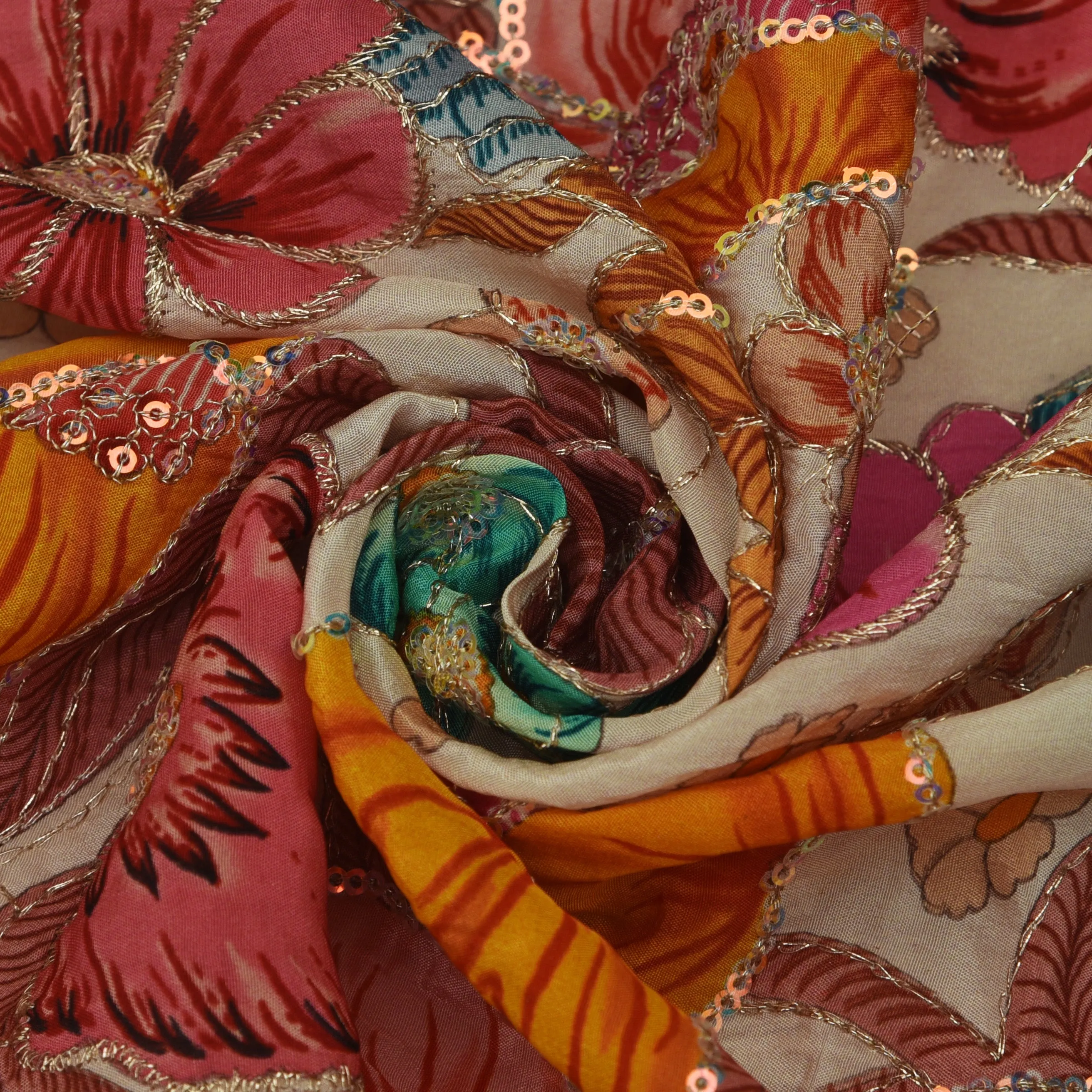 Cream Color Crepe Position Print Embroidery Fabric