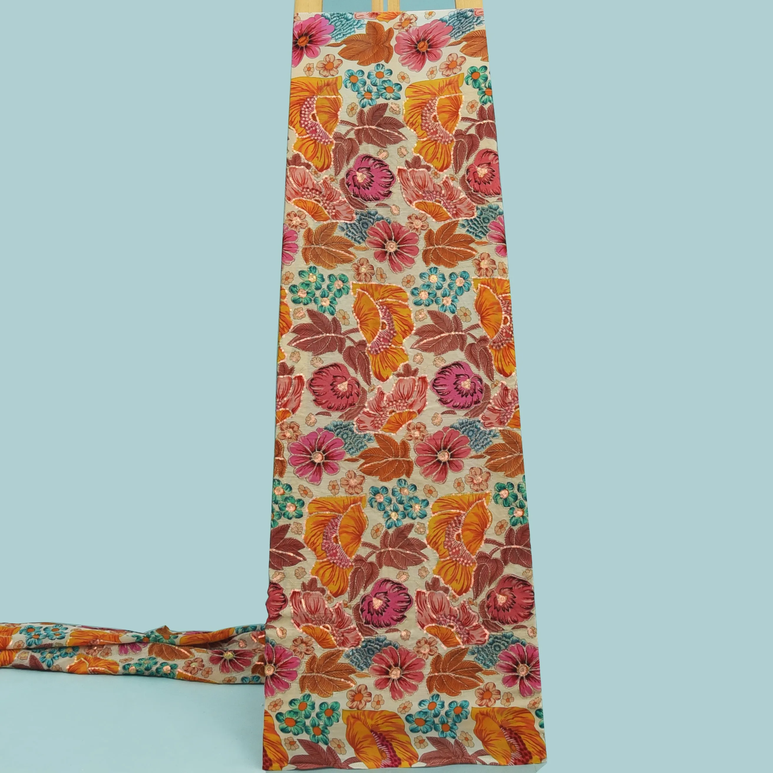 Cream Color Crepe Position Print Embroidery Fabric