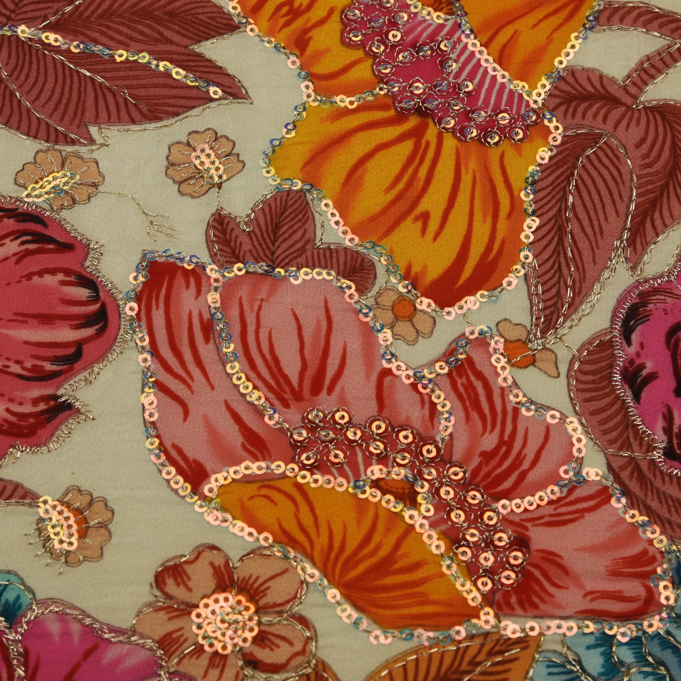 Cream Color Crepe Position Print Embroidery Fabric
