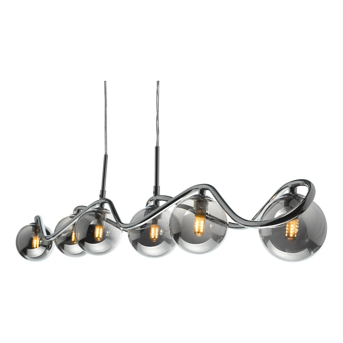 Dar Lysandra 6 Light Bar Pendant Polished Chrome and Smoked Glass