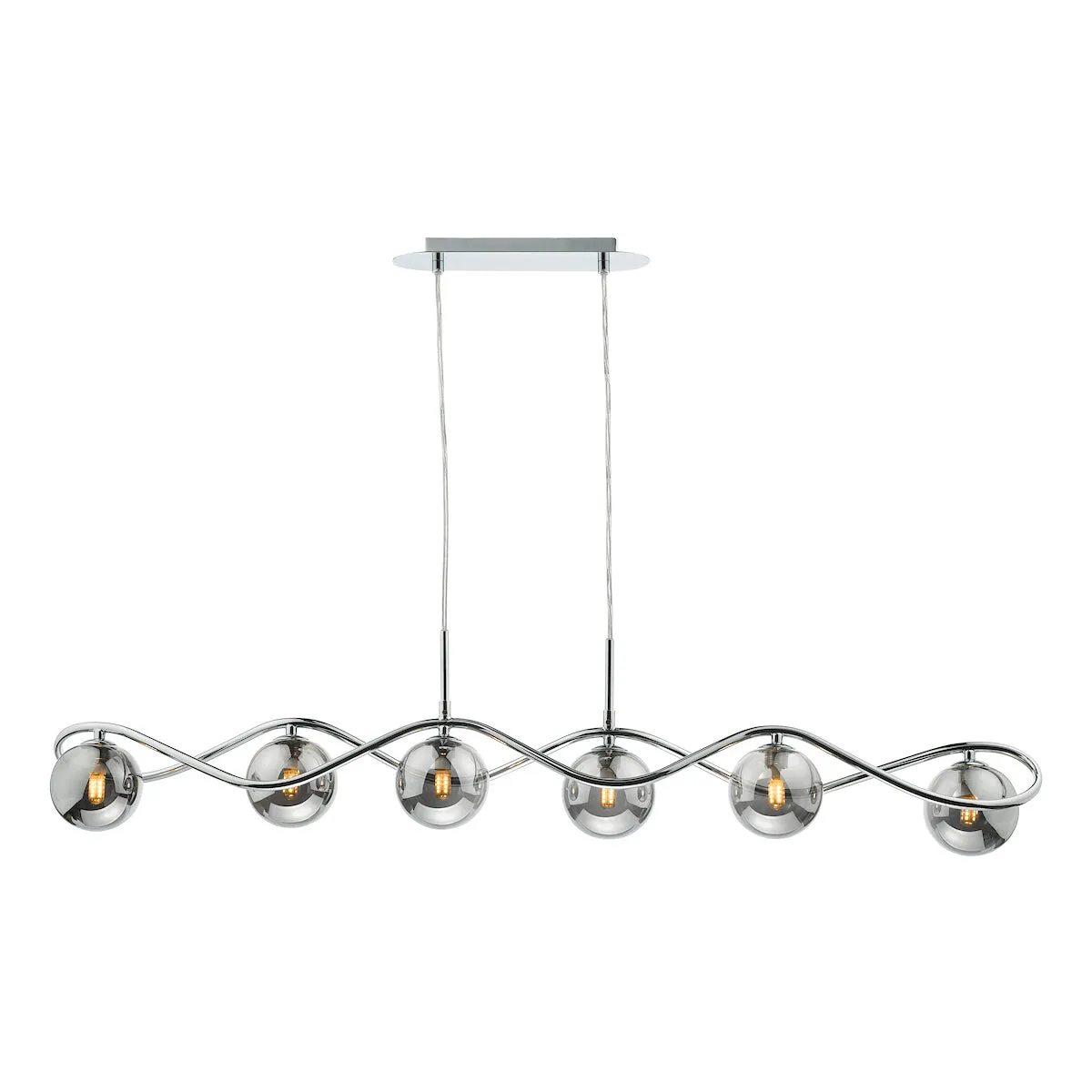 Dar Lysandra 6 Light Bar Pendant Polished Chrome and Smoked Glass