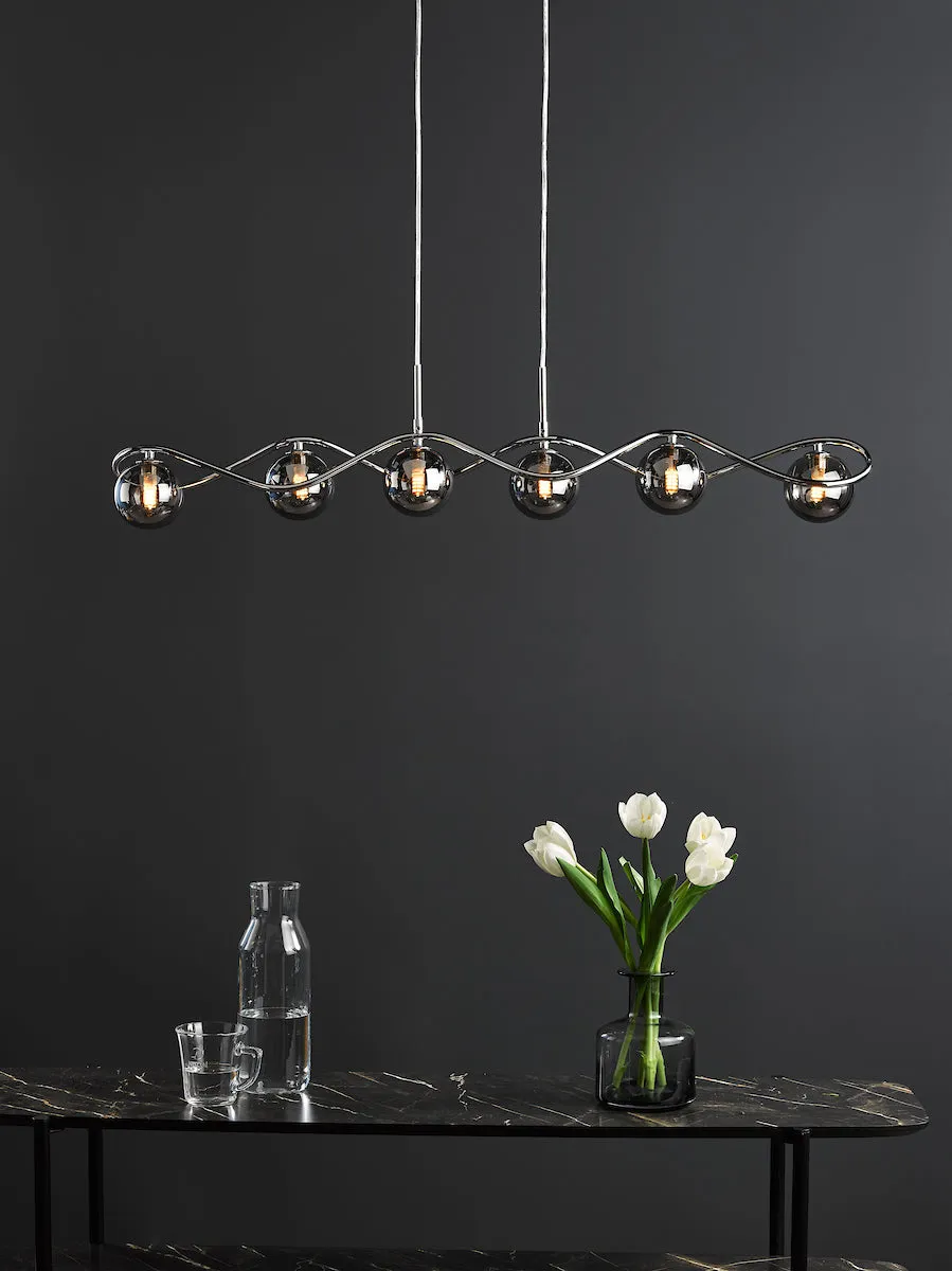 Dar Lysandra 6 Light Bar Pendant Polished Chrome and Smoked Glass