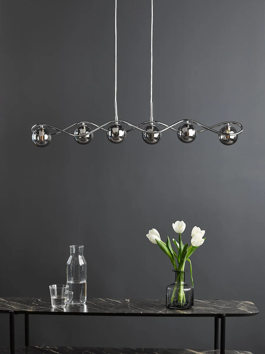 Dar Lysandra 6 Light Bar Pendant Polished Chrome and Smoked Glass
