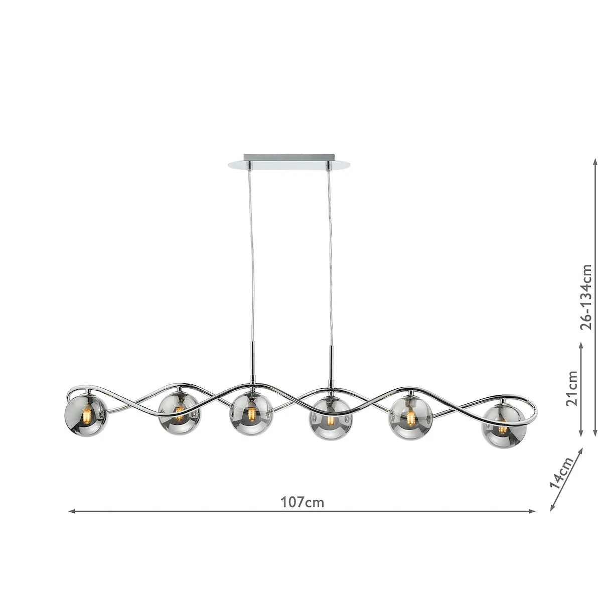Dar Lysandra 6 Light Bar Pendant Polished Chrome and Smoked Glass
