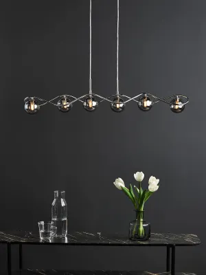 Dar Lysandra 6 Light Bar Pendant Polished Chrome and Smoked Glass