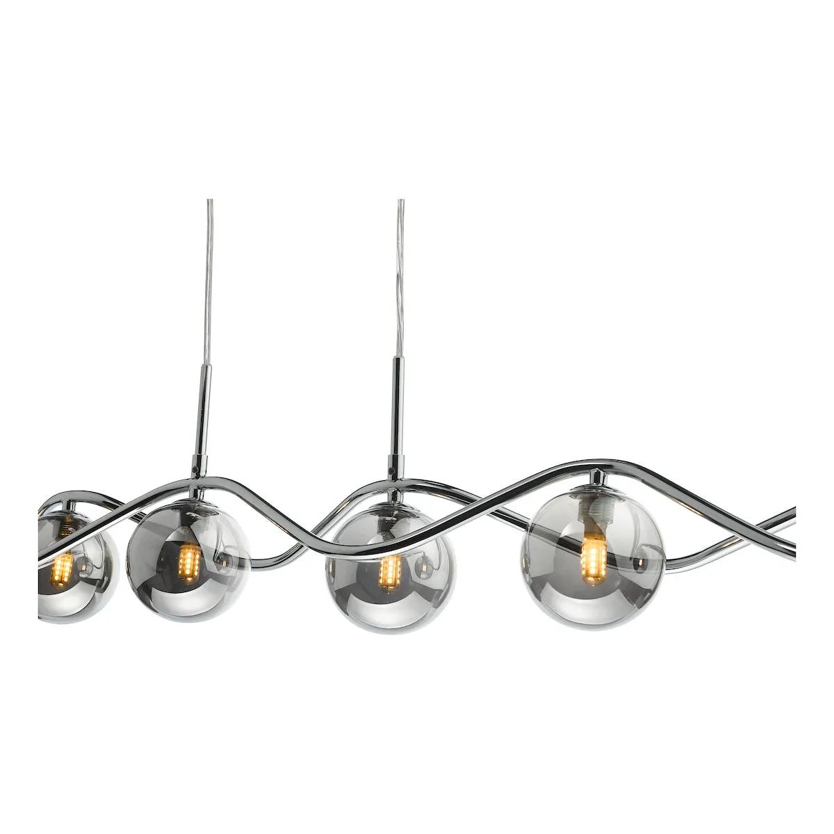 Dar Lysandra 6 Light Bar Pendant Polished Chrome and Smoked Glass