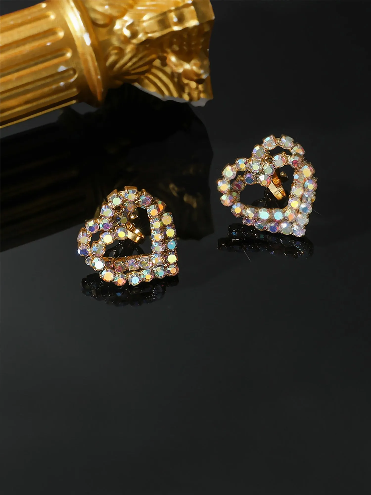 Double Love Heart Full Rhinestone Ear Clip
