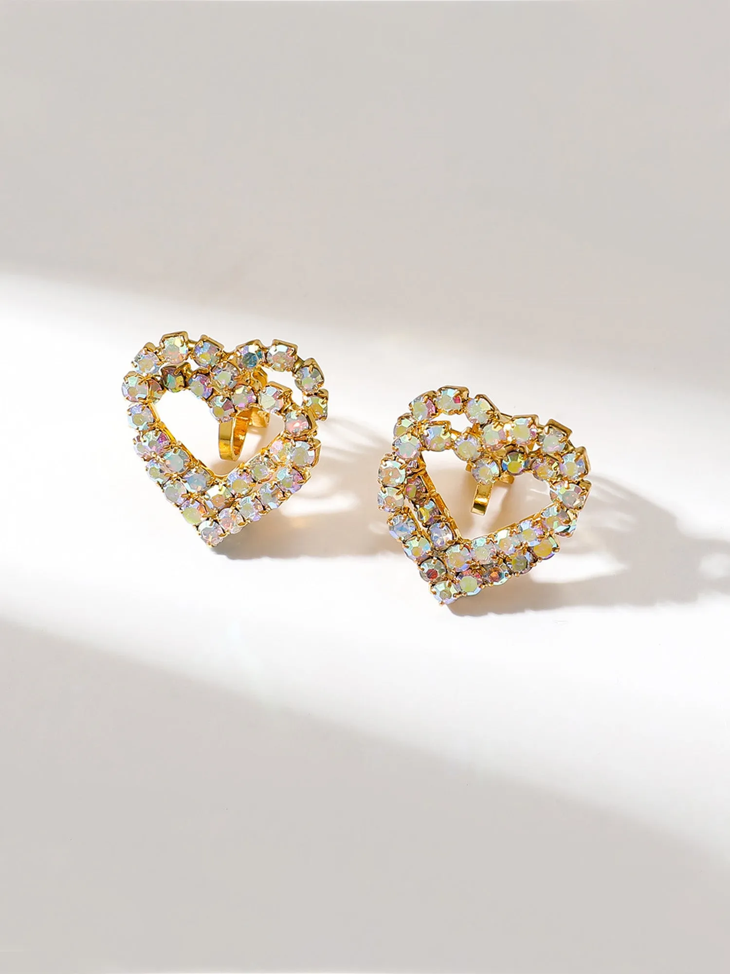 Double Love Heart Full Rhinestone Ear Clip