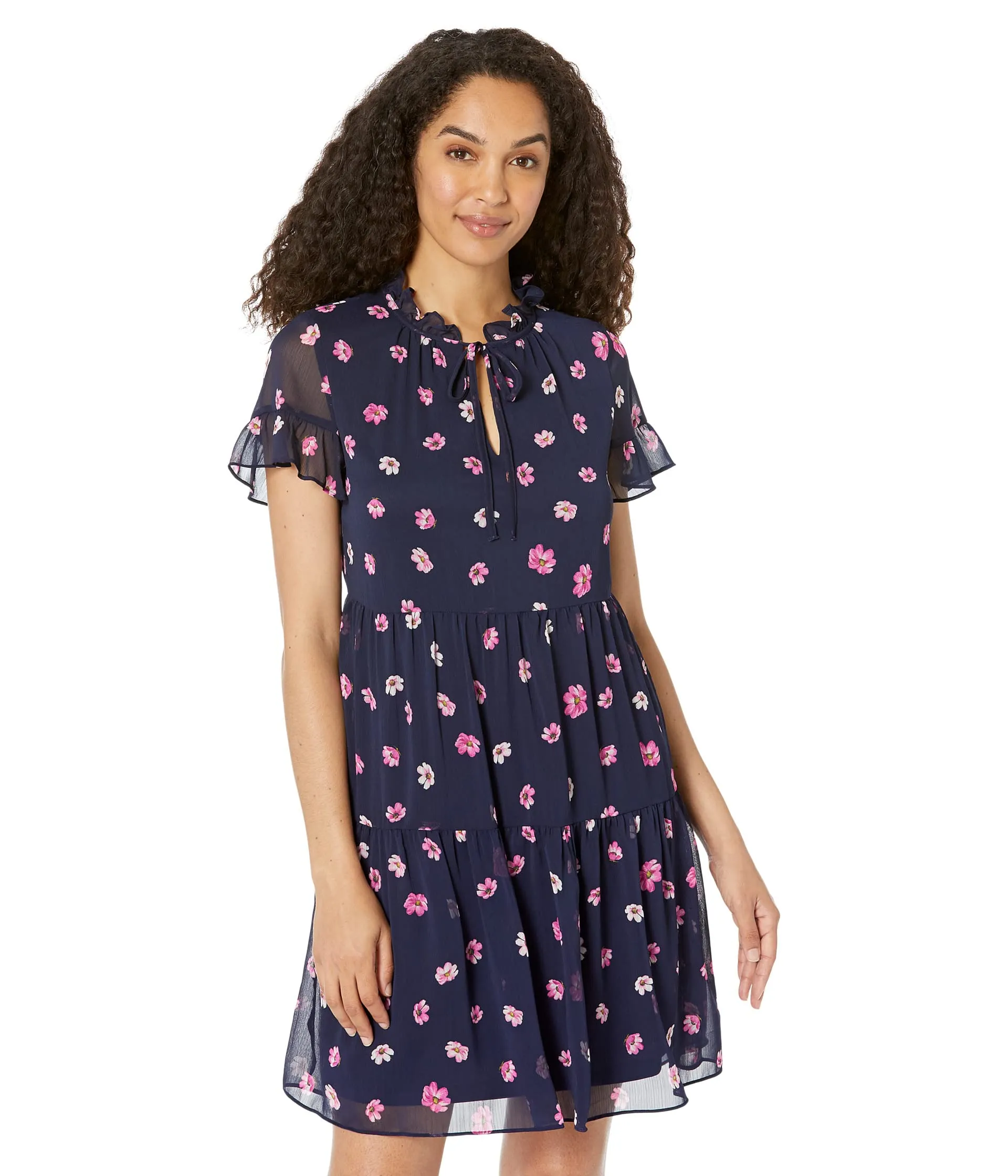 Dress DKNY, Printed Ruffle Neck Dress