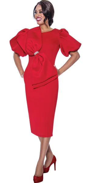 Dresses by Nubiano 12351 - Red - Scuba Fabric Dress with Oversized Bow
