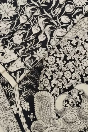 Elegant Black & White Hand Painted Chennur Silk Saree