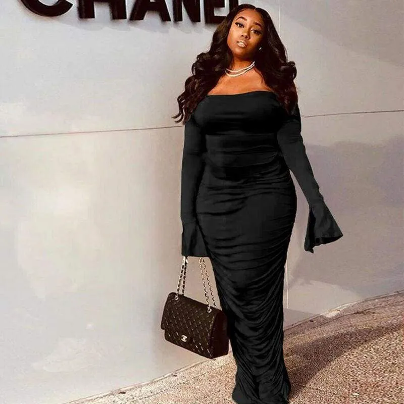FashionSierra - Fashion Women's Long Sleeve Bodycon Maxi Dress Secy Elegant Ladies Off Shoulder Evening Party Long Wrap Dress