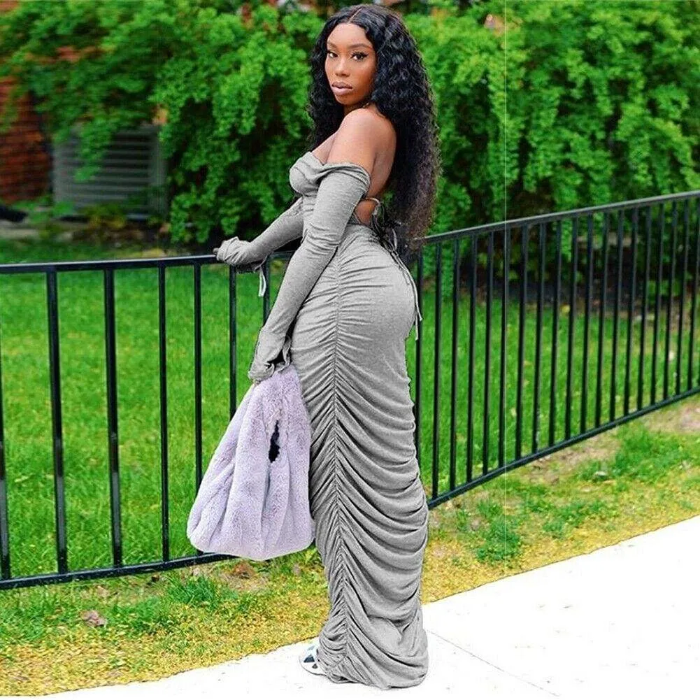 FashionSierra - Fashion Women's Long Sleeve Bodycon Maxi Dress Secy Elegant Ladies Off Shoulder Evening Party Long Wrap Dress