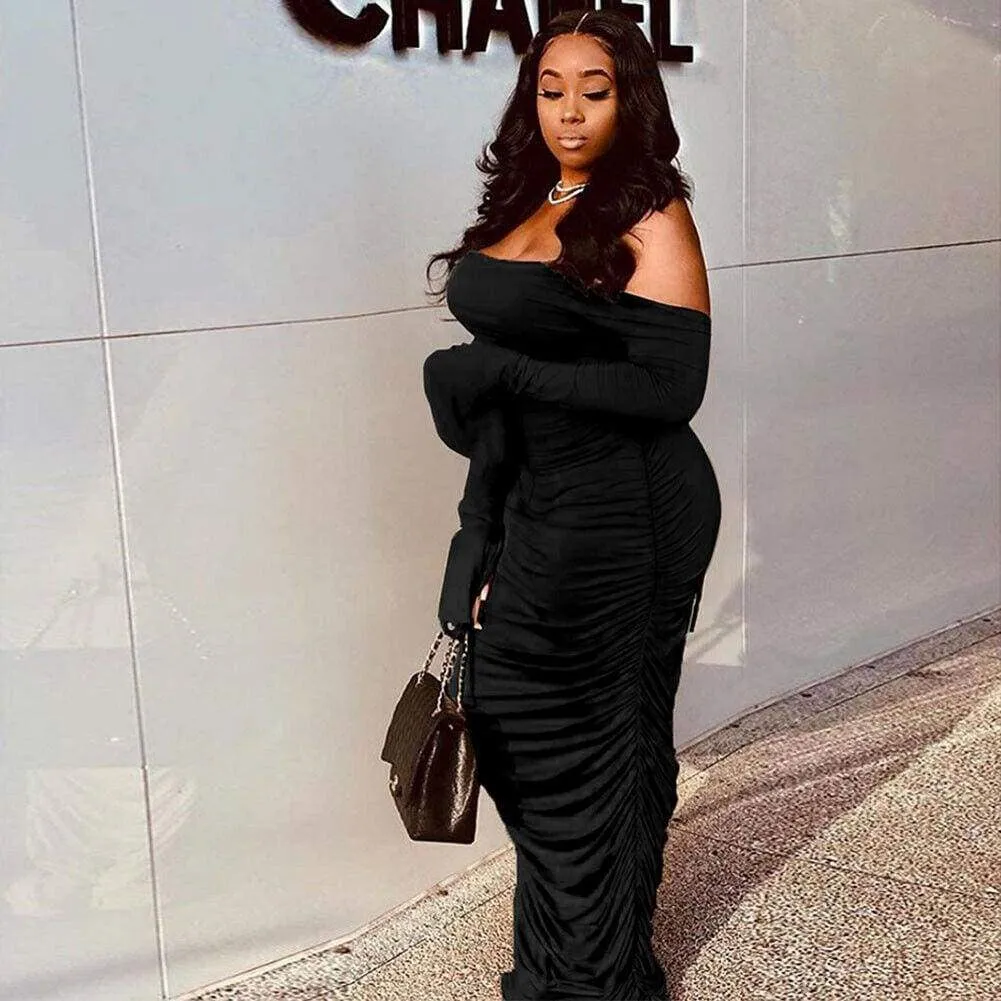 FashionSierra - Fashion Women's Long Sleeve Bodycon Maxi Dress Secy Elegant Ladies Off Shoulder Evening Party Long Wrap Dress