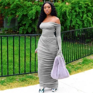 FashionSierra - Fashion Women's Long Sleeve Bodycon Maxi Dress Secy Elegant Ladies Off Shoulder Evening Party Long Wrap Dress