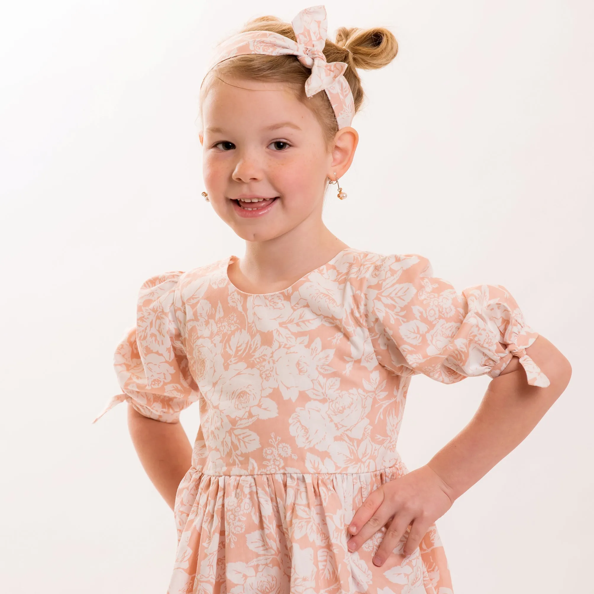 Flofallzique Floral Girls Dress Scoop Back 1/2 Sleeves Vintage Midi Dress Cute Kids Clothes