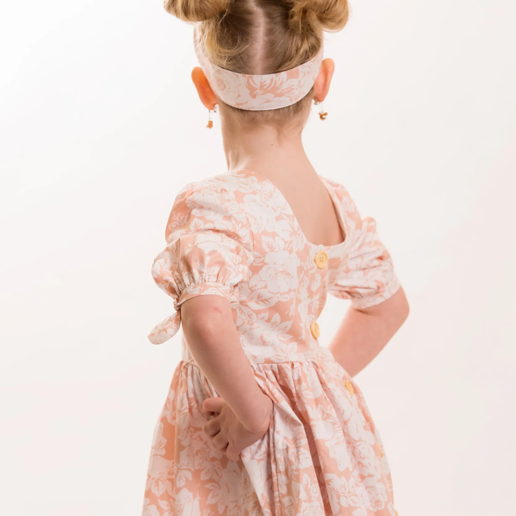 Flofallzique Floral Girls Dress Scoop Back 1/2 Sleeves Vintage Midi Dress Cute Kids Clothes