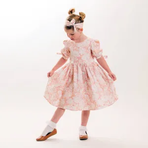 Flofallzique Floral Girls Dress Scoop Back 1/2 Sleeves Vintage Midi Dress Cute Kids Clothes