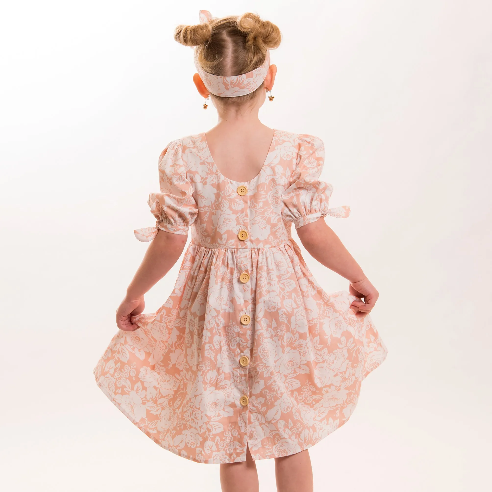 Flofallzique Floral Girls Dress Scoop Back 1/2 Sleeves Vintage Midi Dress Cute Kids Clothes