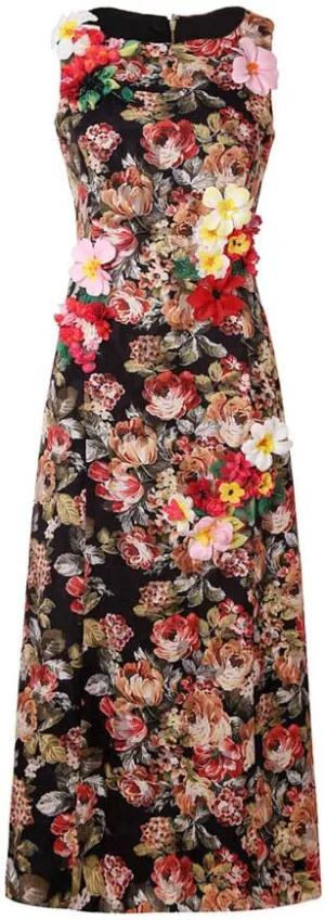 Floral Appliques Printed Dress