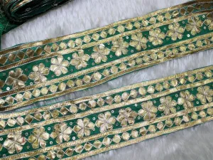 Green Floral Gota Work Embroidered Border